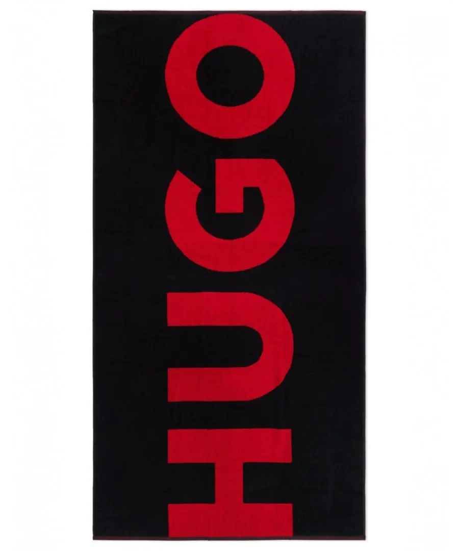 Hugo Mens Corporate Logo Cotton-Terry Beach Towel - Black - One Size