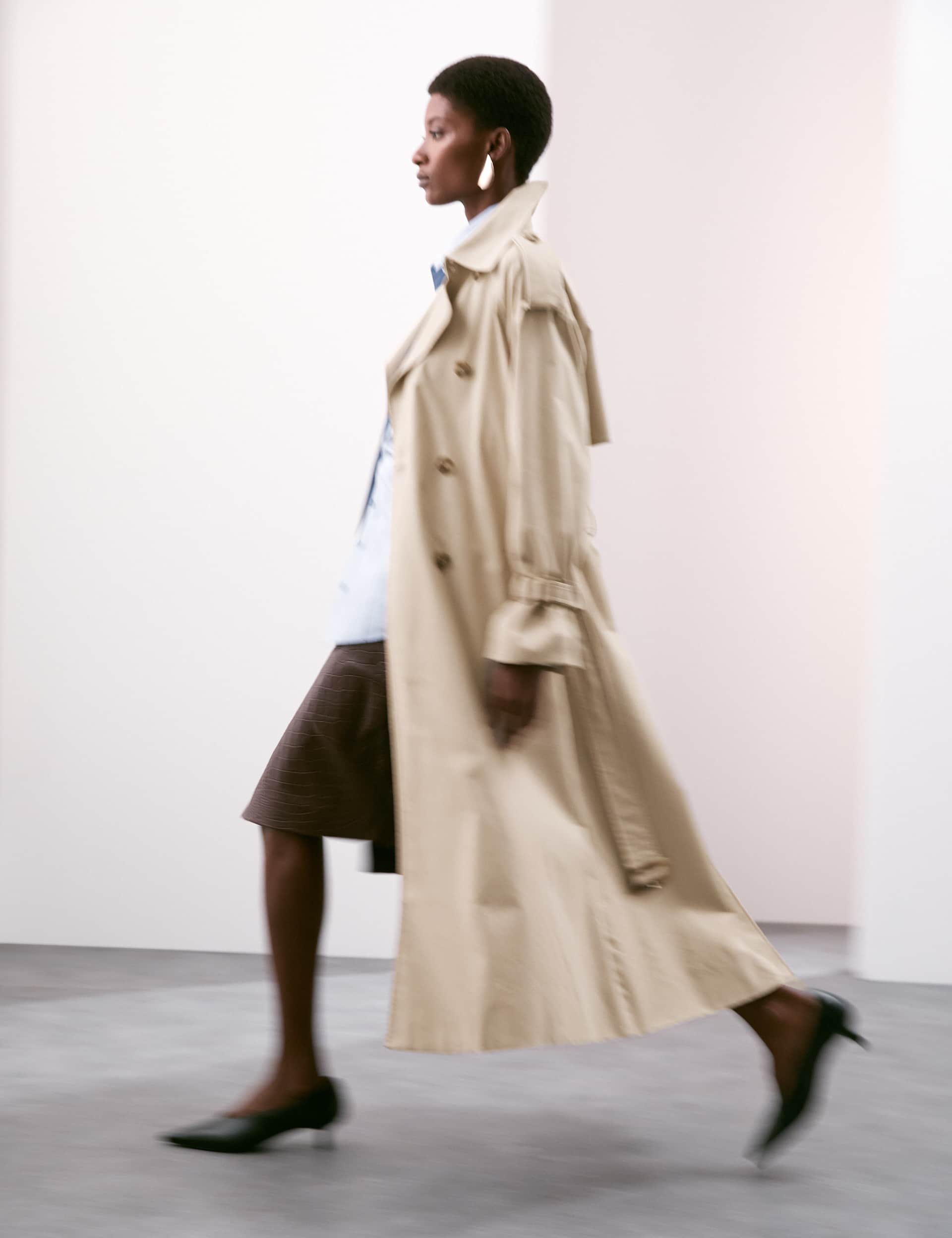 Autograph Women's Cotton Rich Longline Trench Coat - 14 - Opaline, Opaline
