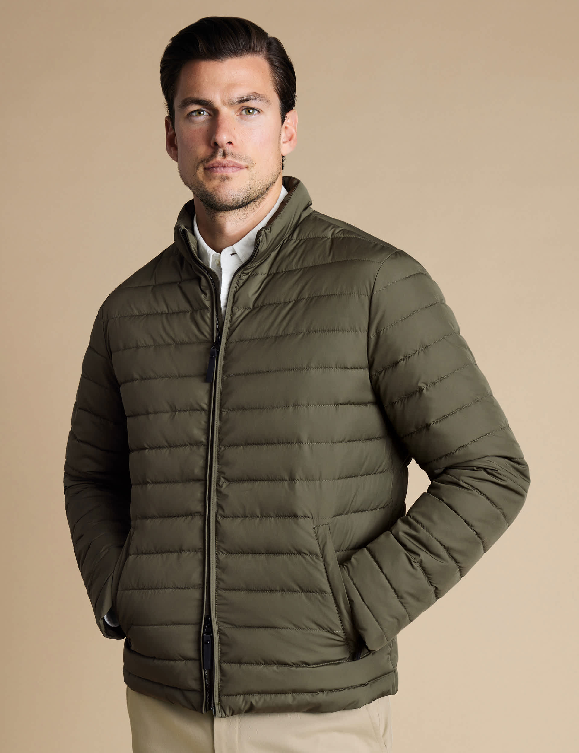 Charles Tyrwhitt Men's Quilted Padded Lightweight Puffer Jacket - M - Olive, Olive