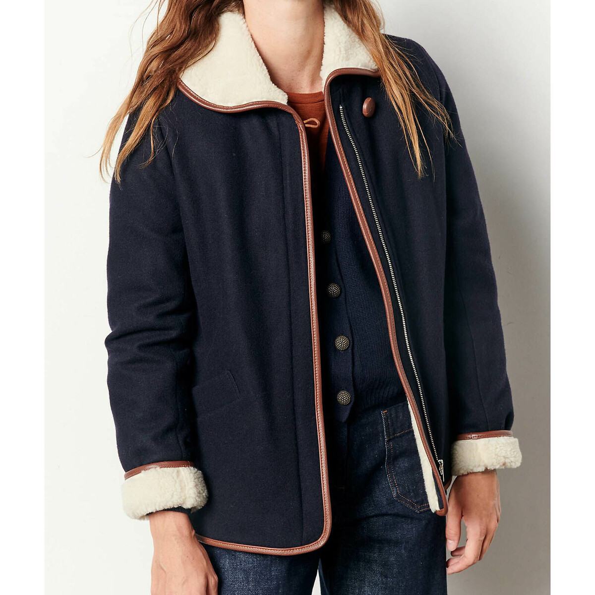 Paolo Short Pea Coat in Recycled Wool Mix with Zip Fastening